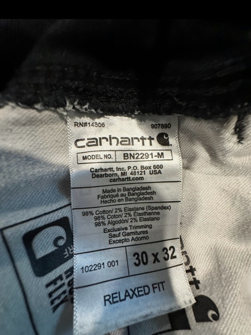 Carhartt Work Pants Black Relaxed Fit Rugged Flex Carpenter Construction 30x32 - Picture 6 of 9